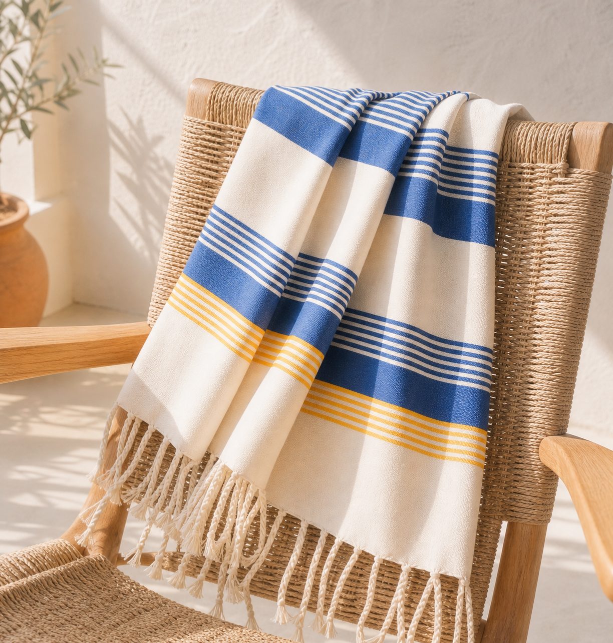 Classic stripe pestemal with twisted fringe
