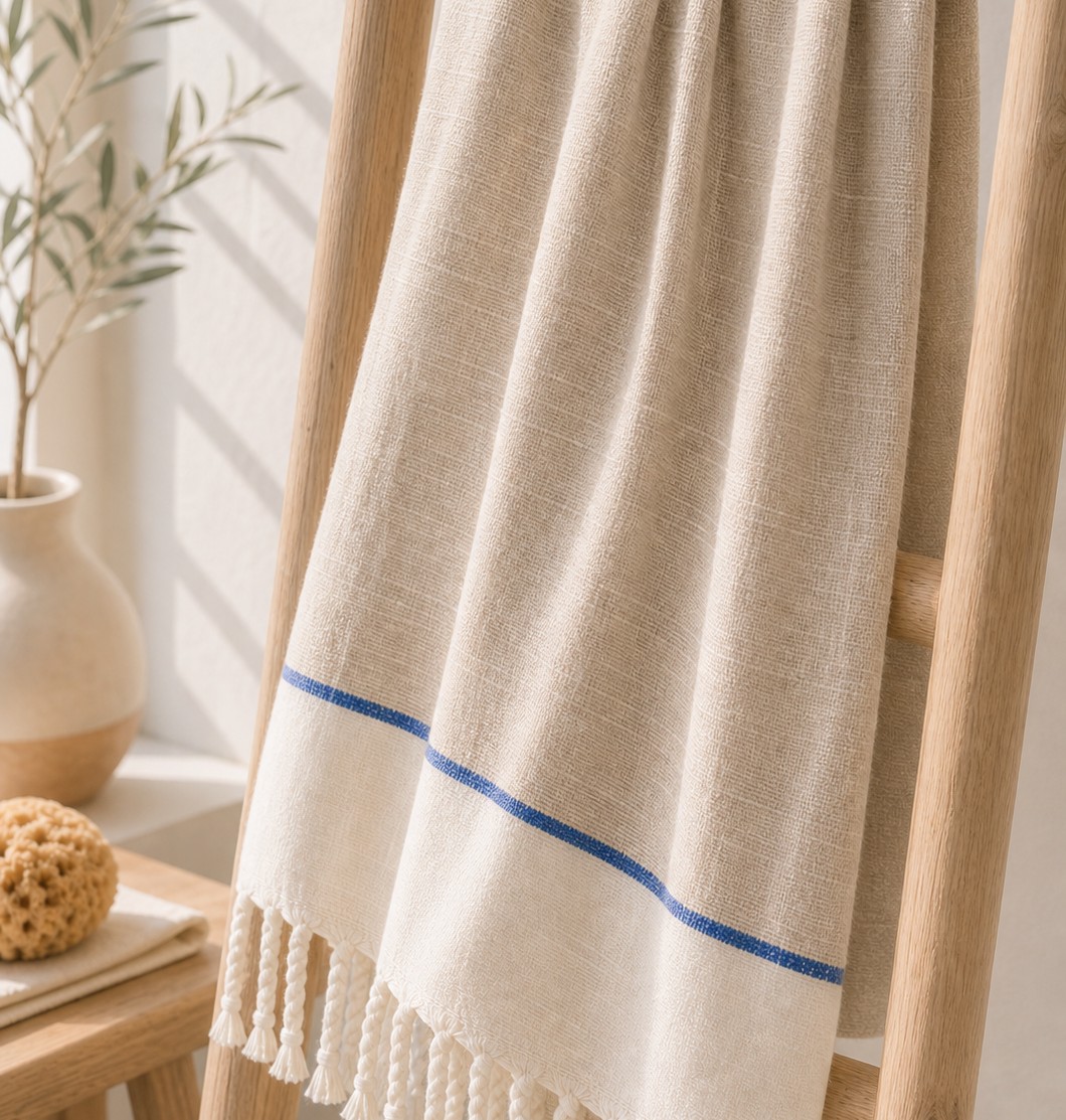 Cotton-linen blend pestemal with natural slub texture
